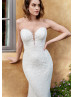 Strapless Ivory Lace Tulle Open Back Unique Wedding Dress